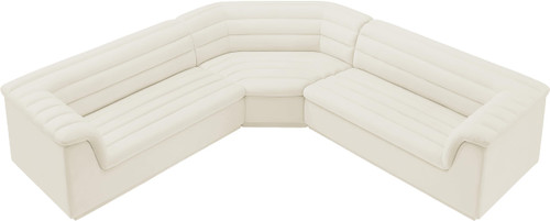 Modular Sectional with Soft Cream Velvet Fabric, Deep Channel Tufting, Curved Arms, 148" W x 80" D x 28" H, Cream