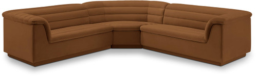 Modular Sectional with Soft Saddle Velvet Fabric, Deep Channel Tufting, Curved Arms, 148" W x 80" D x 28" H, Saddle