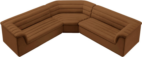 Modular Sectional with Soft Saddle Velvet Fabric, Deep Channel Tufting, Curved Arms, 148" W x 80" D x 28" H, Saddle