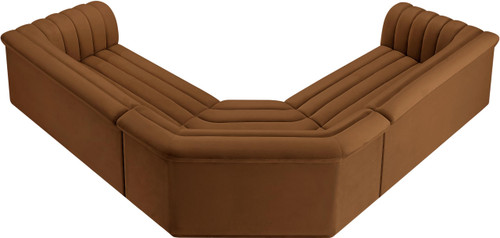 Modular Sectional with Soft Saddle Velvet Fabric, Deep Channel Tufting, Curved Arms, 148" W x 80" D x 28" H, Saddle