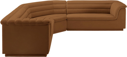 Modular Sectional with Soft Saddle Velvet Fabric, Deep Channel Tufting, Curved Arms, 148" W x 80" D x 28" H, Saddle