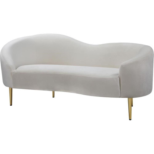 Velvet Upholstered Loveseat with Sturdy Metal Legs in Rich Gold Finish, Cream, 67" W x 31.75" D x 30.5" H