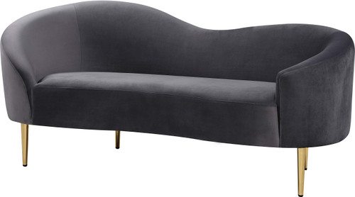 Velvet Upholstered Loveseat with Sturdy Metal Legs in Rich Gold Finish, Grey, 67" W x 31.75" D x 30.5" H