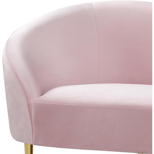 Velvet Upholstered Loveseat with Sturdy Metal Legs in Rich Gold Finish, Pink, 67" W x 31.75" D x 30.5" H