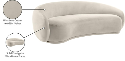 Sofa with Ultra Luxe Cream 460 GSM Velvet, Solid Eucalyptus Wood Inner Frame, 93" W x 45.5" D x 31" H, Cream