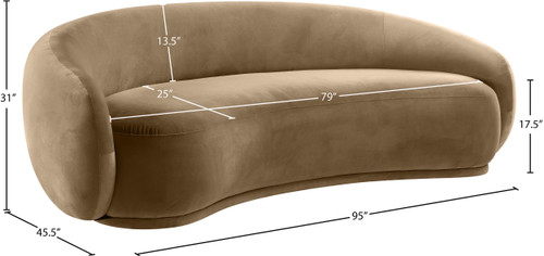 Sofa with Ultra Luxe Beige 460 GSM Velvet, Solid Eucalyptus Wood Inner Frame, 93" W x 45.5" D x 31" H, Beige