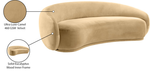 Sofa with Ultra Luxe Camel 460 GSM Velvet, Solid Eucalyptus Wood Inner Frame, 93" W x 45.5" D x 31" H, Camel