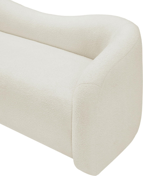 Sofa with Soft Cream Faux Shearling Teddy Fabric, Curved Back, 86" W x 33" D x 27" H, Cream