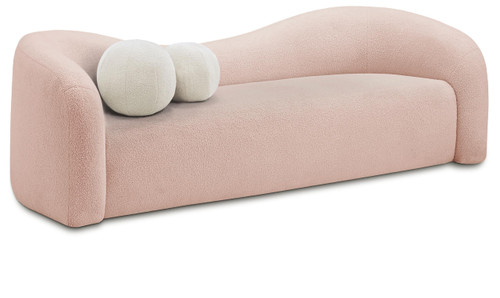 Sofa with Soft Pink Faux Shearling Teddy Fabric, Curved Back, 86" W x 33" D x 27" H, Pink