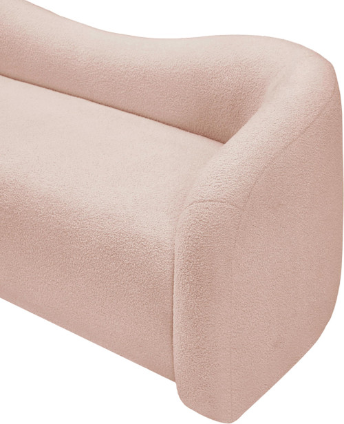 Sofa with Soft Pink Faux Shearling Teddy Fabric, Curved Back, 86" W x 33" D x 27" H, Pink