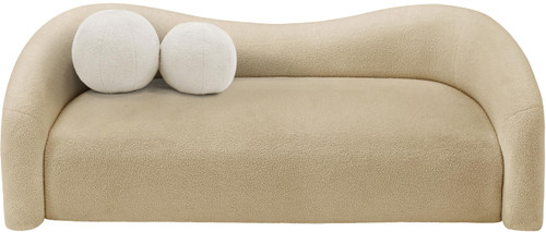 Sofa with Soft Beige Faux Shearling Teddy Fabric, Curved Back, 86" W x 33" D x 27" H, Beige