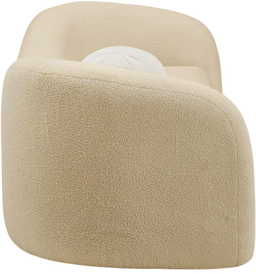 Sofa with Soft Beige Faux Shearling Teddy Fabric, Curved Back, 86" W x 33" D x 27" H, Beige