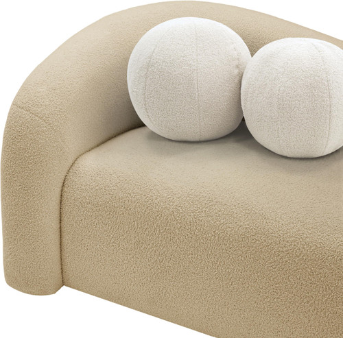Sofa with Soft Beige Faux Shearling Teddy Fabric, Curved Back, 86" W x 33" D x 27" H, Beige