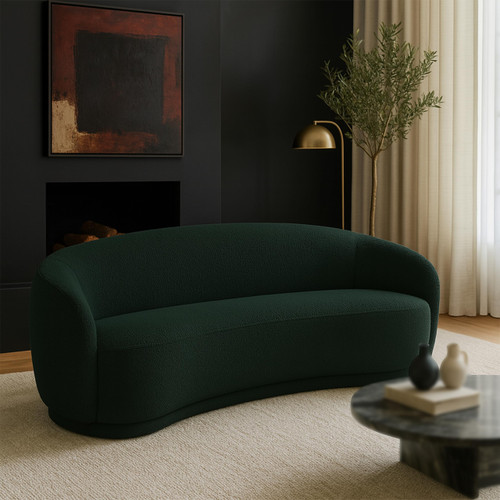 Boucle Fabric Upholstered Sofa, Green, 89.5" W x 38" D x 28" H