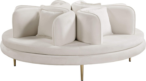 Velvet Upholstered Roundabout Sofa with Sturdy Gold Iron Legs, Cream, 72" W x 72" D x 29" H
