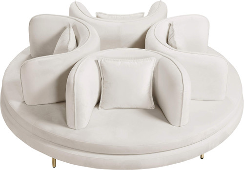 Velvet Upholstered Roundabout Sofa with Sturdy Gold Iron Legs, Cream, 72" W x 72" D x 29" H