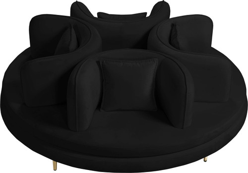 Velvet Upholstered Roundabout Sofa with Sturdy Gold Iron Legs, Black, 72" W x 72" D x 29" H