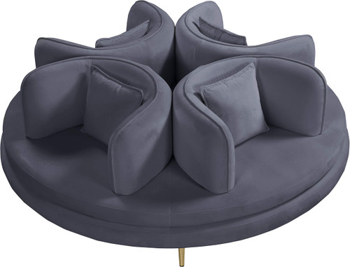 Velvet Upholstered Roundabout Sofa with Sturdy Gold Iron Legs, Grey, 72" W x 72" D x 29" H