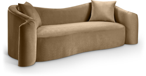 Sofa with Ultra Luxe Beige 460 GSM Velvet, Rich Curves, 91" W x 34.5" D x 31" H, Beige