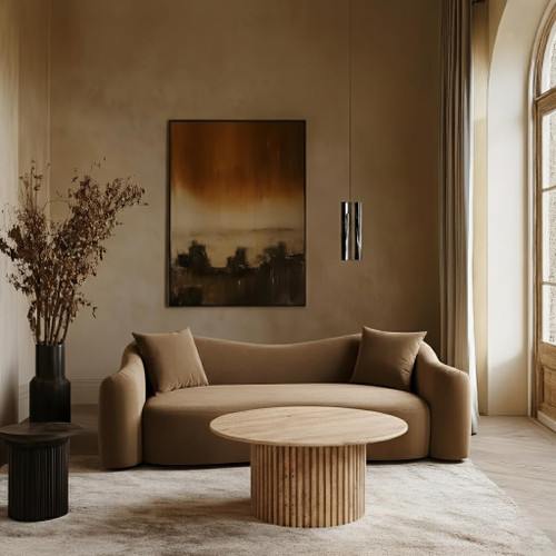 Sofa with Ultra Luxe Beige 460 GSM Velvet, Rich Curves, 91" W x 34.5" D x 31" H, Beige