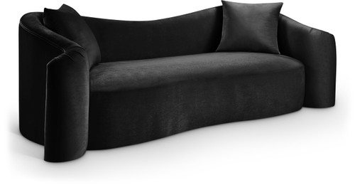 Sofa with Ultra Luxe Black 460 GSM Velvet, Rich Curves, 91" W x 34.5" D x 31" H, Black