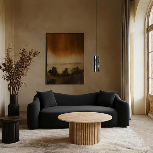 Sofa with Ultra Luxe Black 460 GSM Velvet, Rich Curves, 91" W x 34.5" D x 31" H, Black