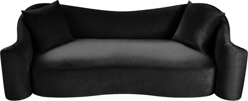 Sofa with Ultra Luxe Black 460 GSM Velvet, Rich Curves, 91" W x 34.5" D x 31" H, Black