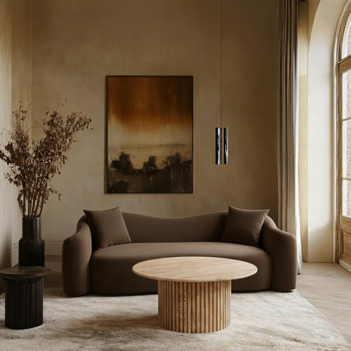 Sofa with Ultra Luxe Brown 460 GSM Velvet, Rich Curves, 91" W x 34.5" D x 31" H, Brown