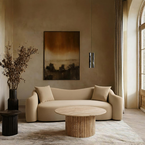 Sofa with Ultra Luxe Camel 460 GSM Velvet, Rich Curves, 91" W x 34.5" D x 31" H, Camel