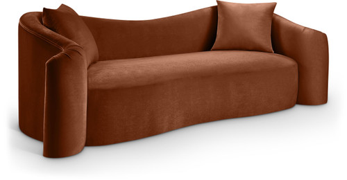 Sofa with Ultra Luxe Cognac 460 GSM Velvet, Rich Curves, 91" W x 34.5" D x 31" H, Cognac