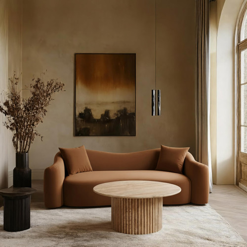Sofa with Ultra Luxe Cognac 460 GSM Velvet, Rich Curves, 91" W x 34.5" D x 31" H, Cognac