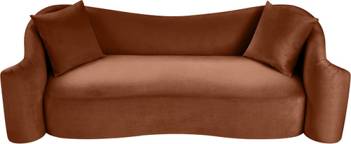 Sofa with Ultra Luxe Cognac 460 GSM Velvet, Rich Curves, 91" W x 34.5" D x 31" H, Cognac