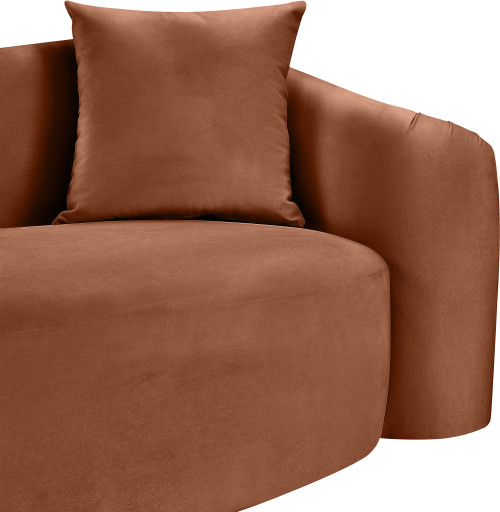 Sofa with Ultra Luxe Cognac 460 GSM Velvet, Rich Curves, 91" W x 34.5" D x 31" H, Cognac