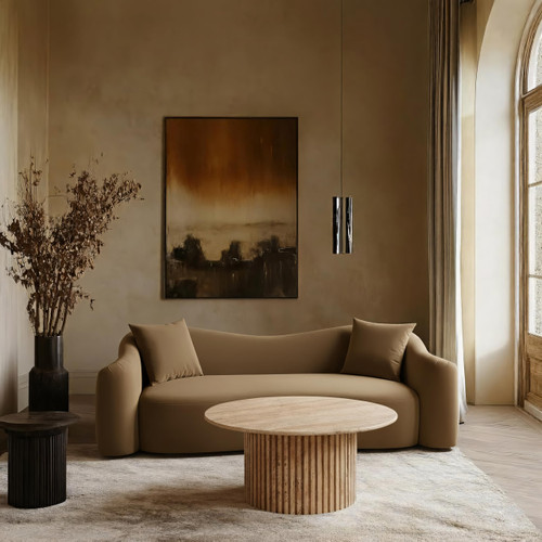 Sofa with Ultra Luxe Saddle 460 GSM Velvet, Rich Curves, 91" W x 34.5" D x 31" H, Saddle