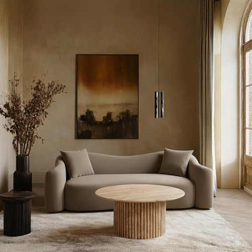 Sofa with Ultra Luxe Taupe 460 GSM Velvet, Rich Curves, 91" W x 34.5" D x 31" H, Taupe