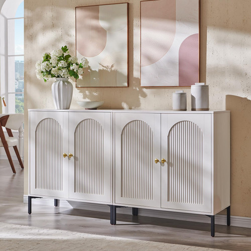 61.75" W Modern Arched Sideboard Buffet Cabinet with Storage, White