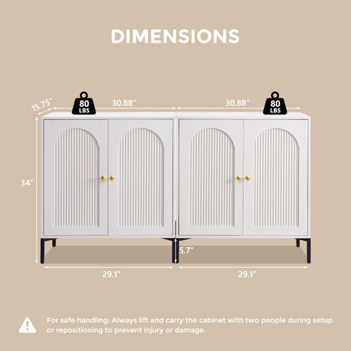 61.75" W Modern Arched Sideboard Buffet Cabinet with Storage, White