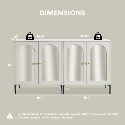 61.75" W Modern Arched Sideboard Buffet Cabinet with Storage, Cream