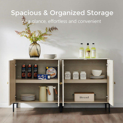 61.75" W Modern Arched Sideboard Buffet Cabinet with Storage, Cream