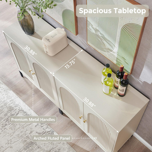 61.75" W Modern Arched Sideboard Buffet Cabinet with Storage, Cream