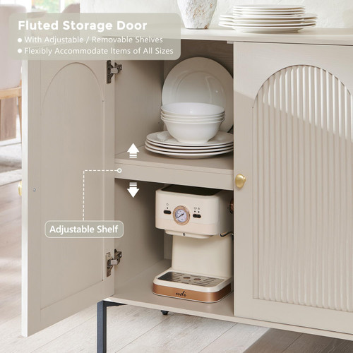 61.75" W Modern Arched Sideboard Buffet Cabinet with Storage, Cream