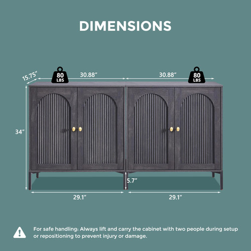 61.75" W Modern Arch Sideboard Buffet Cabinet with Storage, Dark Grey