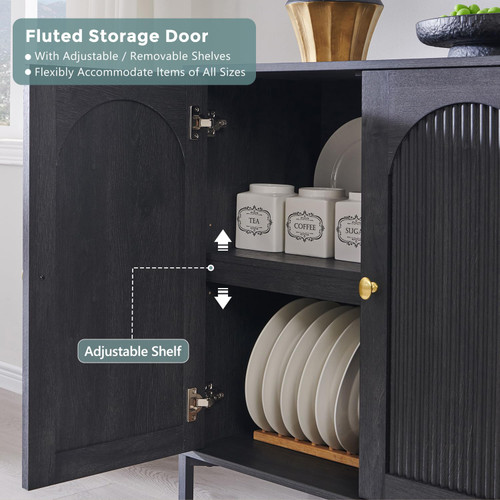 61.75" W Modern Arch Sideboard Buffet Cabinet with Storage, Dark Grey