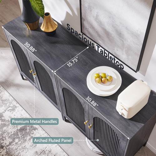 61.75" W Modern Arch Sideboard Buffet Cabinet with Storage, Dark Grey