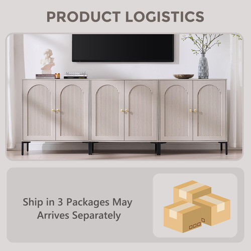 92.63"W Modern Arch Sideboard Buffet Cabinet with Storage, Light Grey