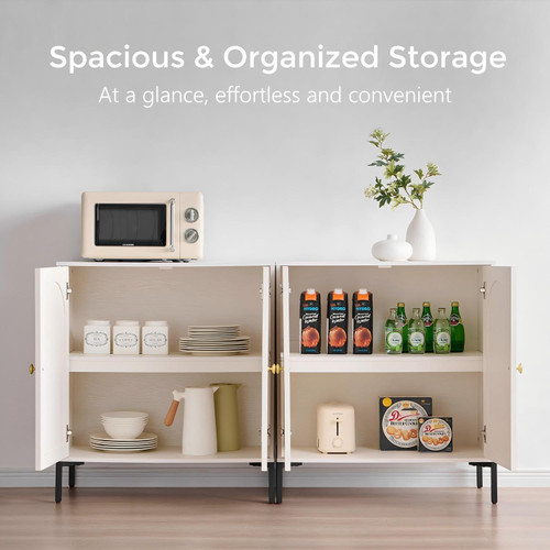 92.63" W Modern Arched Sideboard Buffet Cabinet with Storage, White