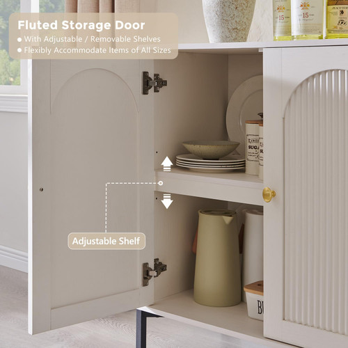 92.63" W Modern Arched Sideboard Buffet Cabinet with Storage, White