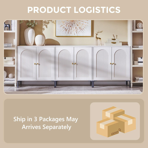 92.63" W Modern Arched Sideboard Buffet Cabinet with Storage, White