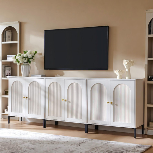 92.63" W Modern Arched Sideboard Buffet Cabinet with Storage, White