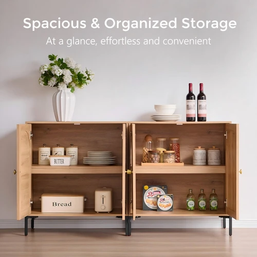 123.5" W Modern Arched Sideboard Buffet Cabinet with Storage, Natural